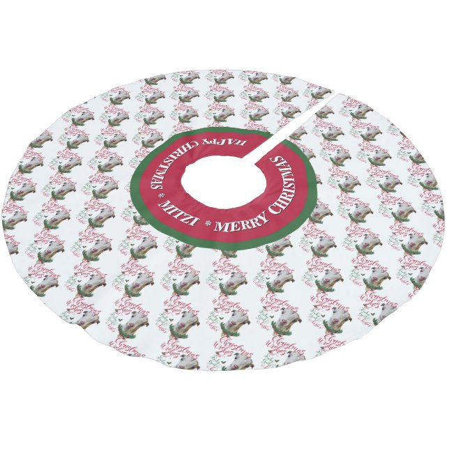 Jupon De Sapin En Polyester Brossé CHÈQUE | voeux de Noël Bébé Chèvre Baisers LaManch (Angle)