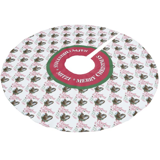 Jupon De Sapin En Polyester Brossé CHÈQUE | voeux de Noël Bébé Chèvre Baisers Nubiens (Angle)