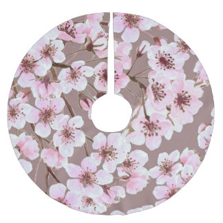 Jupon De Sapin En Polyester Brossé Cherry Blossom Branches Motif aquarelle