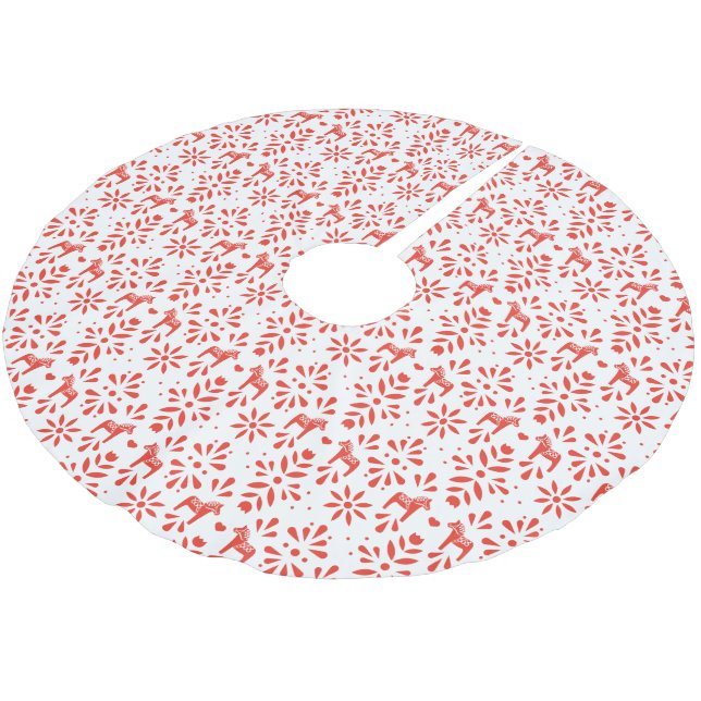 Jupon De Sapin En Polyester Brossé Cheval de Dala rouge et blanc Motif scandinave (Angle)