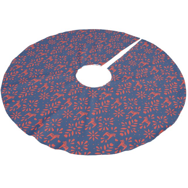 Jupon De Sapin En Polyester Brossé Cheval de Dala rouge et bleu Motif scandinave (Angle)