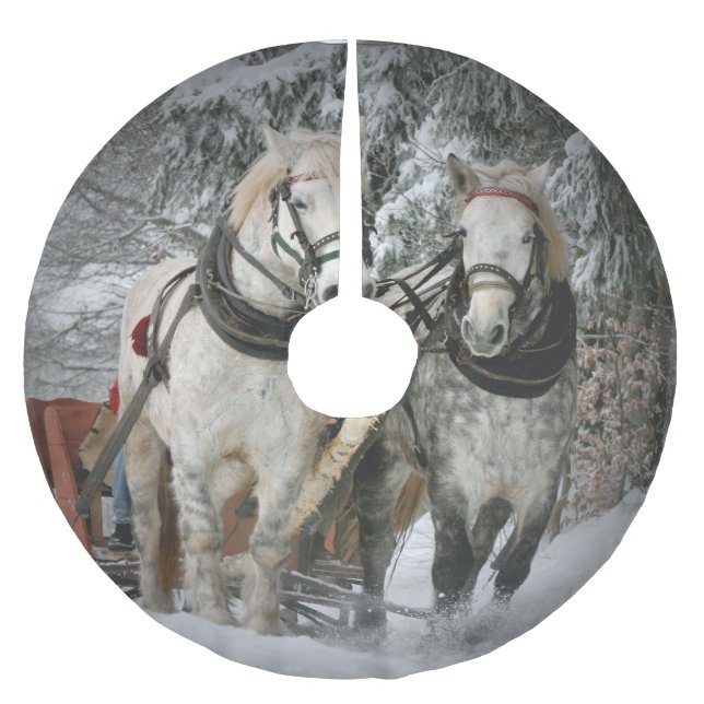 Jupon De Sapin En Polyester Brossé Chevaux de Noël (Devant)