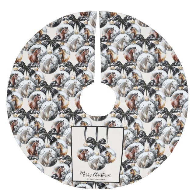 Jupon De Sapin En Polyester Brossé Chevaux noir et or Citation de Noël (Devant)