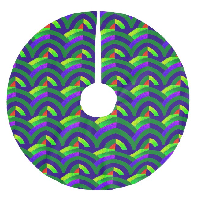 Jupon De Sapin En Polyester Brossé chevrons d'esprit de vacances vert/rouge (Devant)