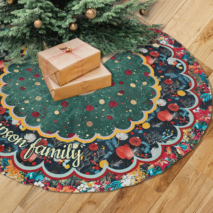 Jupon De Sapin En Polyester Brossé Chic Floral vert rouge Noël personnalisé