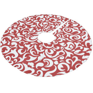 Jupon De Sapin En Polyester Brossé Chic motif artistique floral damasqué rouge foncé