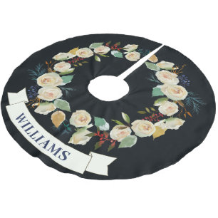 Jupon De Sapin En Polyester Brossé Chic Rose de Noël Motif de couronne