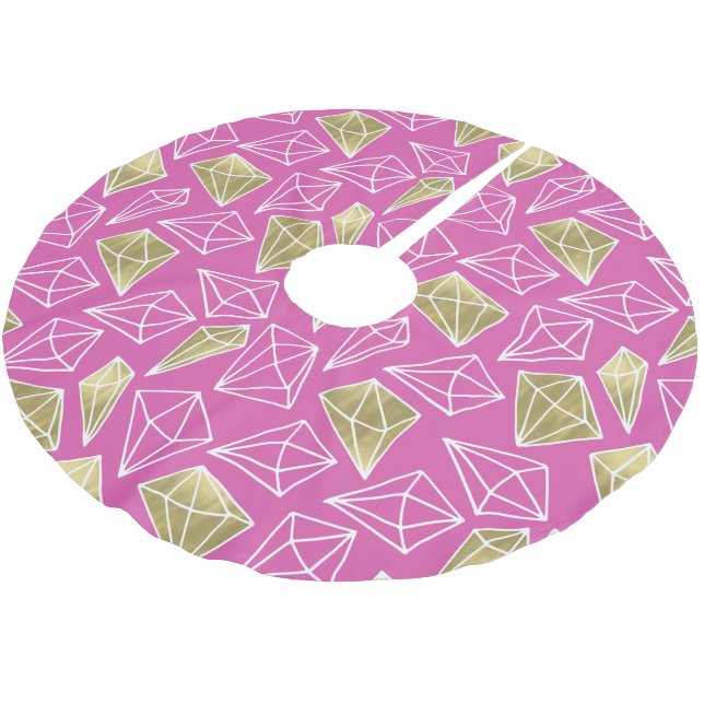 Jupon De Sapin En Polyester Brossé Chic rose diamants or Noël (Angle)