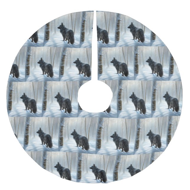 Jupon De Sapin En Polyester Brossé Chien à neiger belge Noël (Devant)