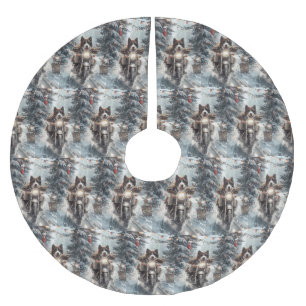 Jupon De Sapin En Polyester Brossé Chien Akita Américain en moto Noël