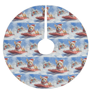 Jupon De Sapin En Polyester Brossé Chien Basenji en Traîneau Laissez Tomber la Neige