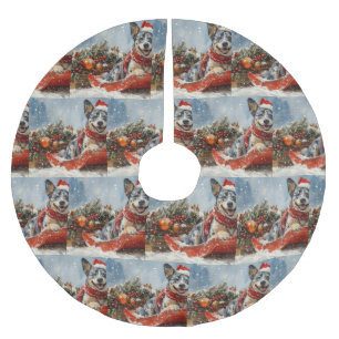Jupon De Sapin En Polyester Brossé Chien Blue Heeler dans un traîneau Laissez neige N
