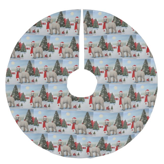 Jupon De Sapin En Polyester Brossé Chien Caniche dans la neige Noël (Devant)