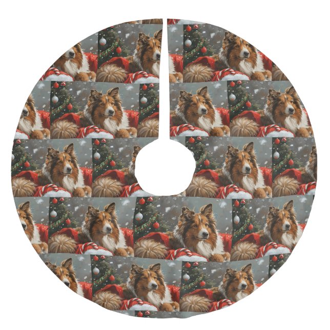 Jupon De Sapin En Polyester Brossé Chien Colley Rough Noël Fêtard (Devant)