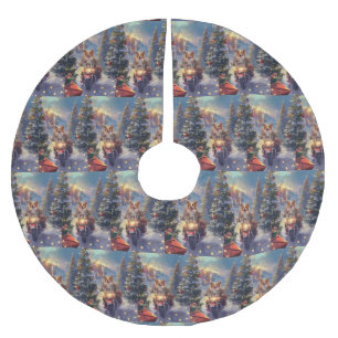 Jupon De Sapin En Polyester Brossé Chien Corgi à moto Noël