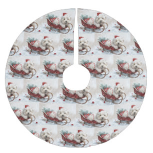 Jupon De Sapin En Polyester Brossé Chien Coton De Tulear Noël Festif