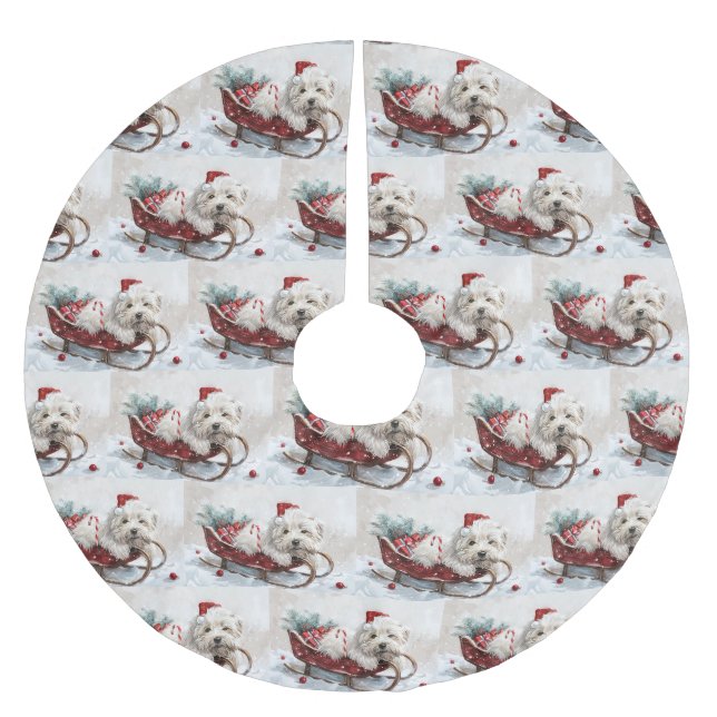 Jupon De Sapin En Polyester Brossé Chien Coton De Tulear Noël Festif (Devant)