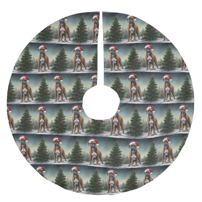 Jupon De Sapin En Polyester Brossé Chien de boxe en Noël de neige (Devant)