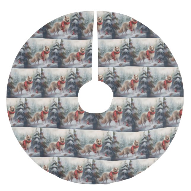 Jupon De Sapin En Polyester Brossé Chien de lappund finlandais à Noël de neige (Devant)