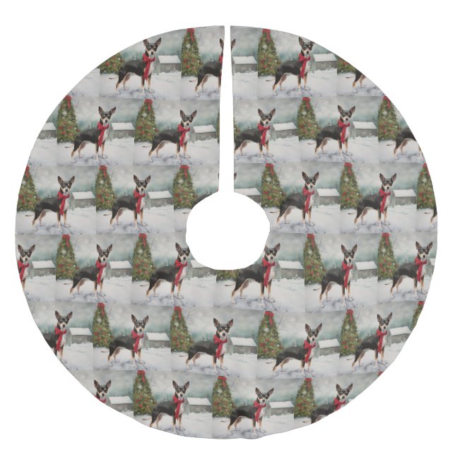 Jupon De Sapin En Polyester Brossé Chien de Rat Terrier à Noël de neige (Devant)