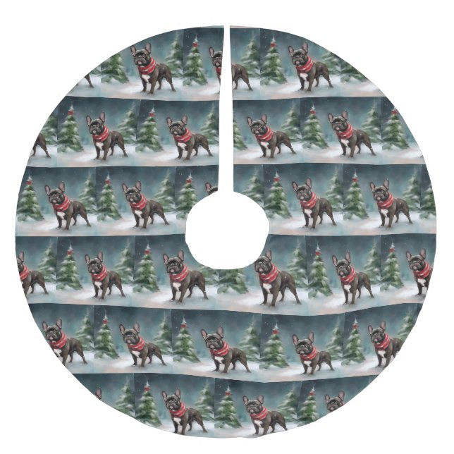 Jupon De Sapin En Polyester Brossé Chien de taureau français à Noël de neige (Devant)