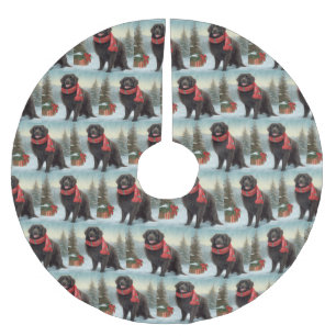 Jupon De Sapin En Polyester Brossé Chien de Terre-Neuve à Noël de neige