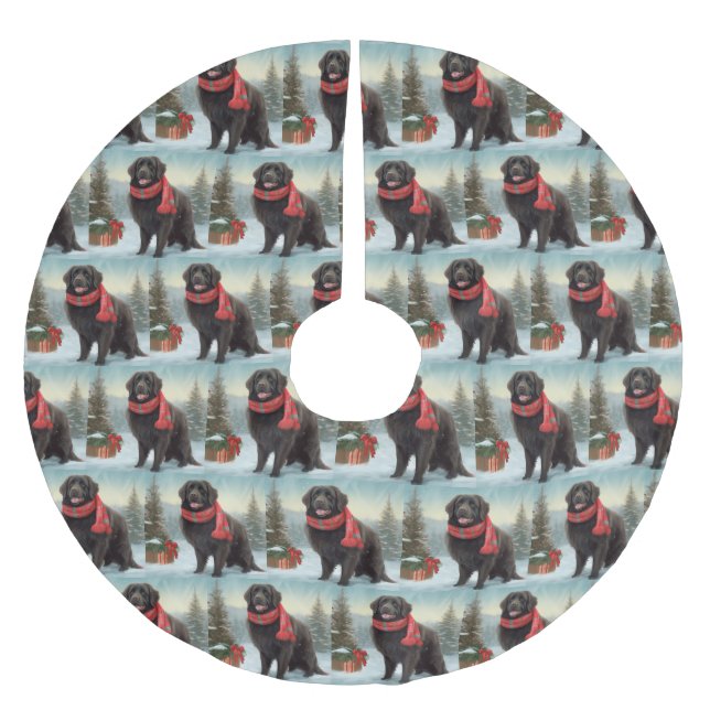 Jupon De Sapin En Polyester Brossé Chien de Terre-Neuve à Noël de neige (Devant)