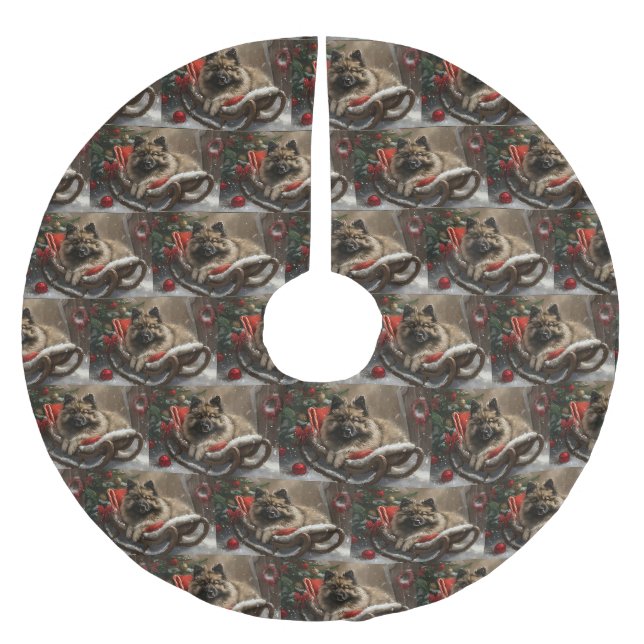 Jupon De Sapin En Polyester Brossé Chien Keeshond Noël Festif (Devant)