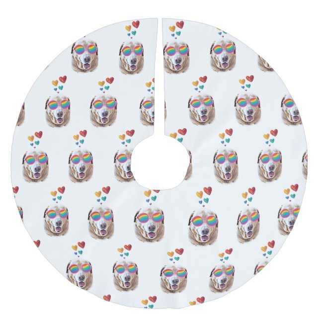 Jupon De Sapin En Polyester Brossé Chien Labrador avec coeurs Saint-Valentin (Devant)