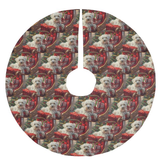 Jupon De Sapin En Polyester Brossé Chien Maltais Noël Festif (Devant)