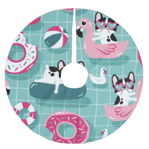 Jupon De Sapin En Polyester Brossé Chiens avec flotteurs de piscine, motif vintage.