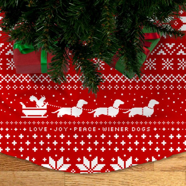 Jupon De Sapin En Polyester Brossé Chiens de Dachshund Motif de Noël avec écureuil (Créateur téléchargé)