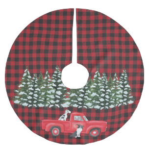 Jupon De Sapin En Polyester Brossé Chiens de ferme de Camion Vintage noir rouge plaid