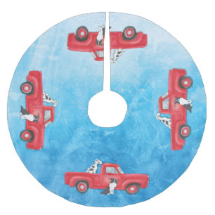 Jupon De Sapin En Polyester Brossé Chiens de Noël Camion rouge Vintage