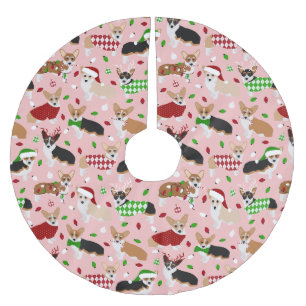 Jupon De Sapin En Polyester Brossé Chiens de Noël Chiens de Corgi Jupe en Polyester B