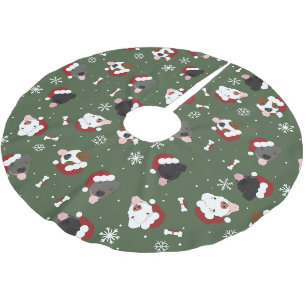 Jupon De Sapin En Polyester Brossé Chiens de Noël sur Vert