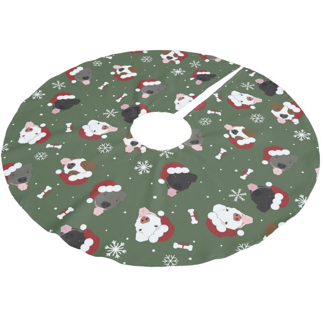 Jupon De Sapin En Polyester Brossé Chiens de Noël sur Vert (Angle)