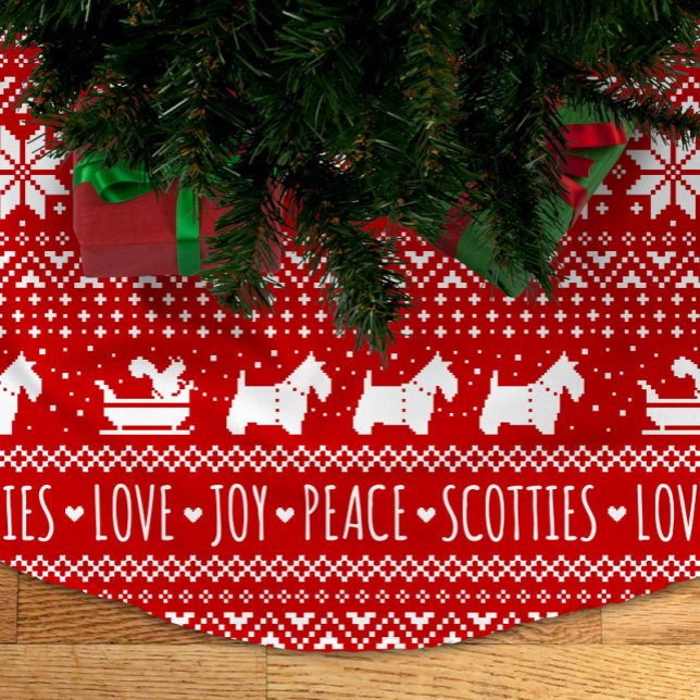 Jupon De Sapin En Polyester Brossé Chiens écossais de fête Noël | Scottish Terriers (Créateur téléchargé)