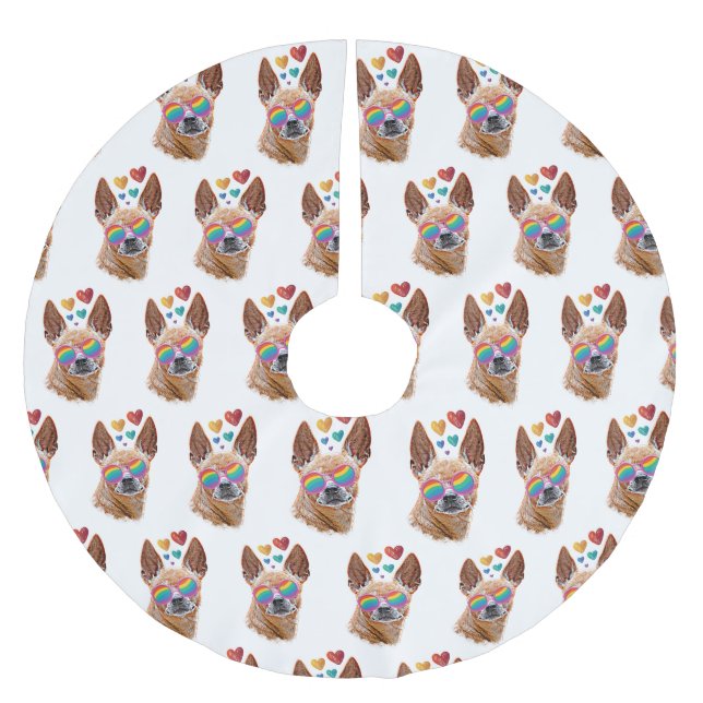 Jupon De Sapin En Polyester Brossé Chihuahua Chien avec Coeurs Saint Valentin (Devant)