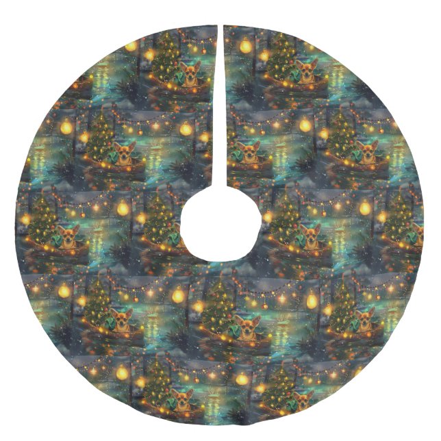 Jupon De Sapin En Polyester Brossé Chihuahua Noël Festive Voyage (Devant)