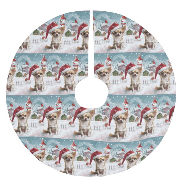 Jupon De Sapin En Polyester Brossé Chihuahua Winter Wonderland Christmas Joy (Devant)