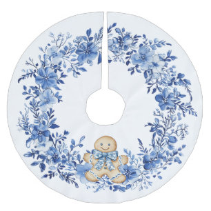 Jupon De Sapin En Polyester Brossé Chinoiserie Bleu Blanc Floral Gingerbread Homme