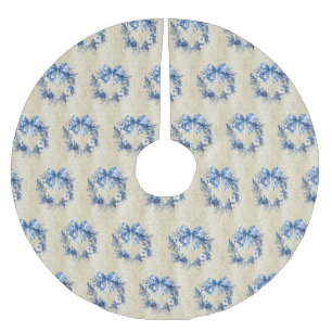 Jupon De Sapin En Polyester Brossé Chinoiserie Vintage Couronne Bleue Damassé Antique