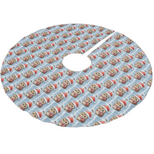 Jupon De Sapin En Polyester Brossé Chouette de Noël à l'aquarelle dans des flocons de