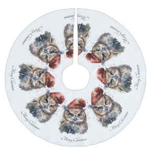 Jupon De Sapin En Polyester Brossé Chouette de Noël à l'aquarelle personnalisée avec