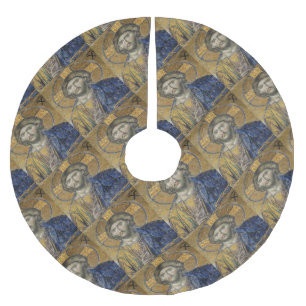Jupon De Sapin En Polyester Brossé Christ Pantocrator Mosaïque Iconique Religieux Rom