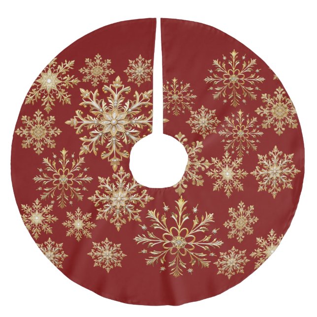 Jupon De Sapin En Polyester Brossé Christams Gold and Red Snowflake Wrapping paper (Devant)