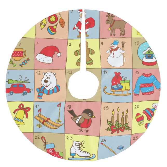 Jupon De Sapin En Polyester Brossé Christmas Advent : Collection d'éléments Doodle (Devant)