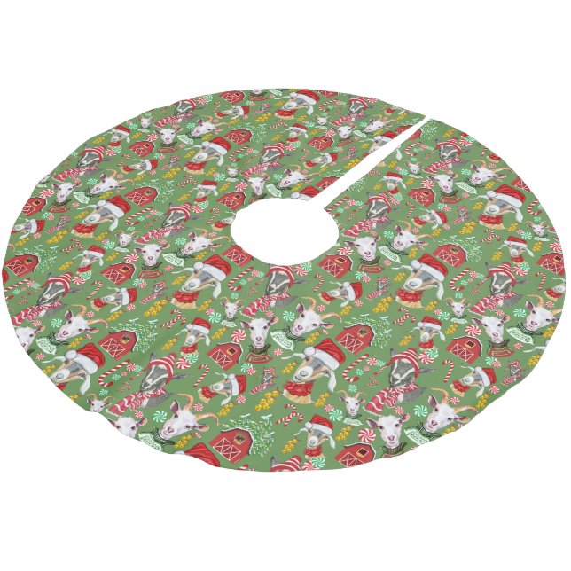 Jupon De Sapin En Polyester Brossé Christmas GOATS Candy et Jingle Bells (Angle)
