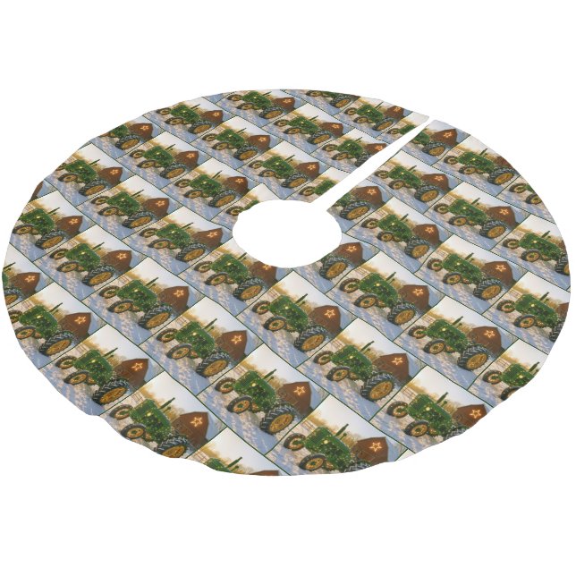 Jupon De Sapin En Polyester Brossé Christmas Green Tractor With Glowing Lights (Angle)